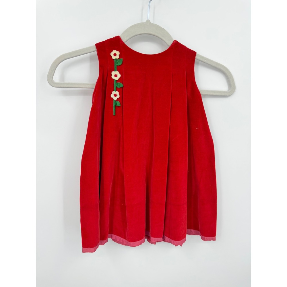 Florence Eiseman Neiman Marcus Velvet Dress Kids 1T Red Floral Applique Vintage